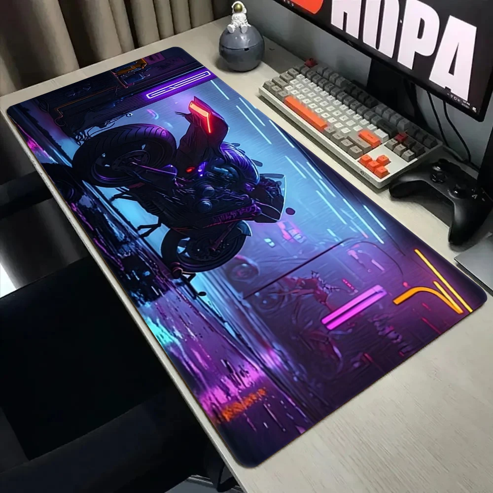 

Кибер крутой мотоцикл, большой коврик для мыши, настольный коврик, игровые коврики, нескользящие аксессуары для ПК с прошитыми краями, клавиатура, расширенный коврик muismat