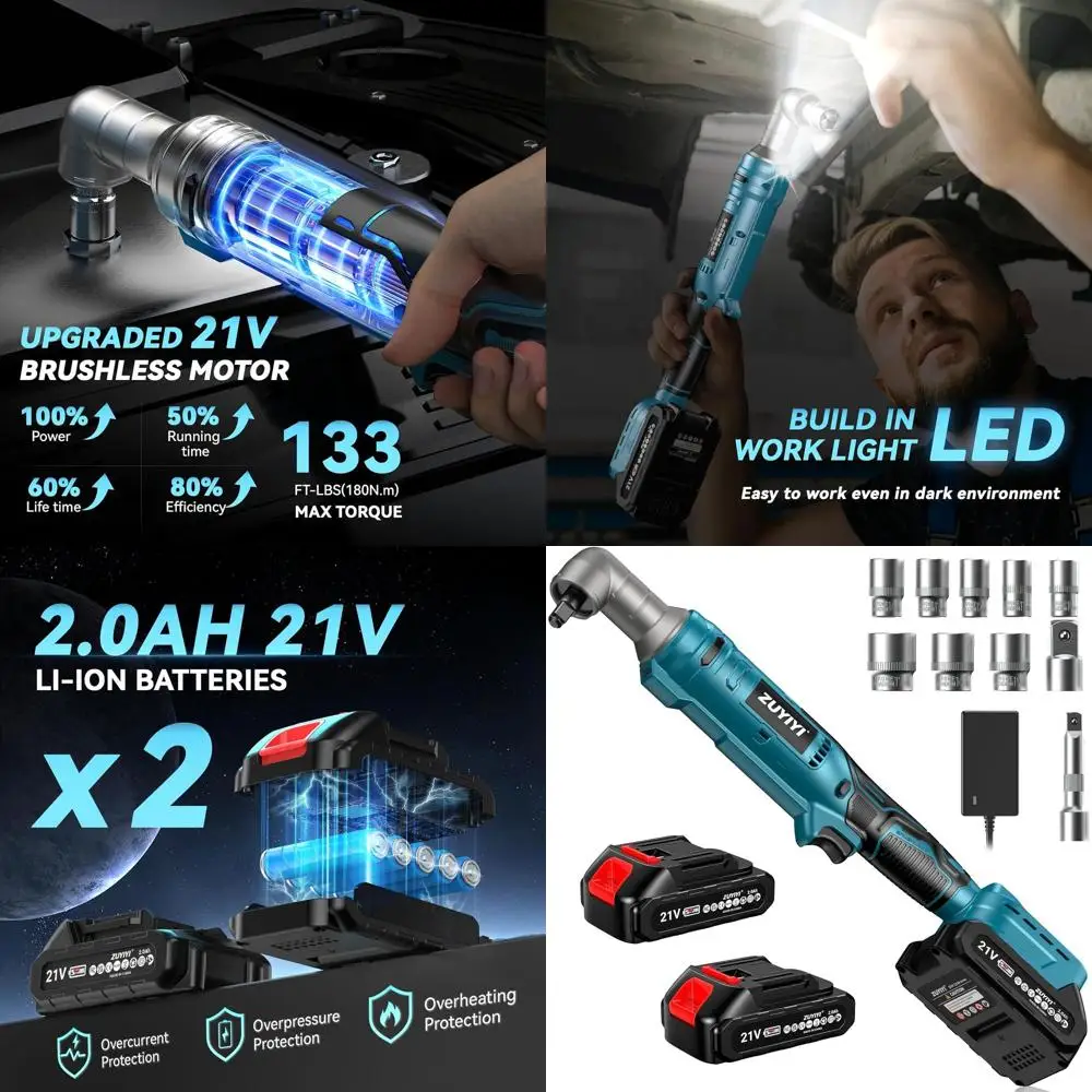 

21V Cordless 3/8 Ratchet Wrench Set with 2250 RPM, 8 Sockets, Adapter, Extension, and 2x 2.0Ah Batteries