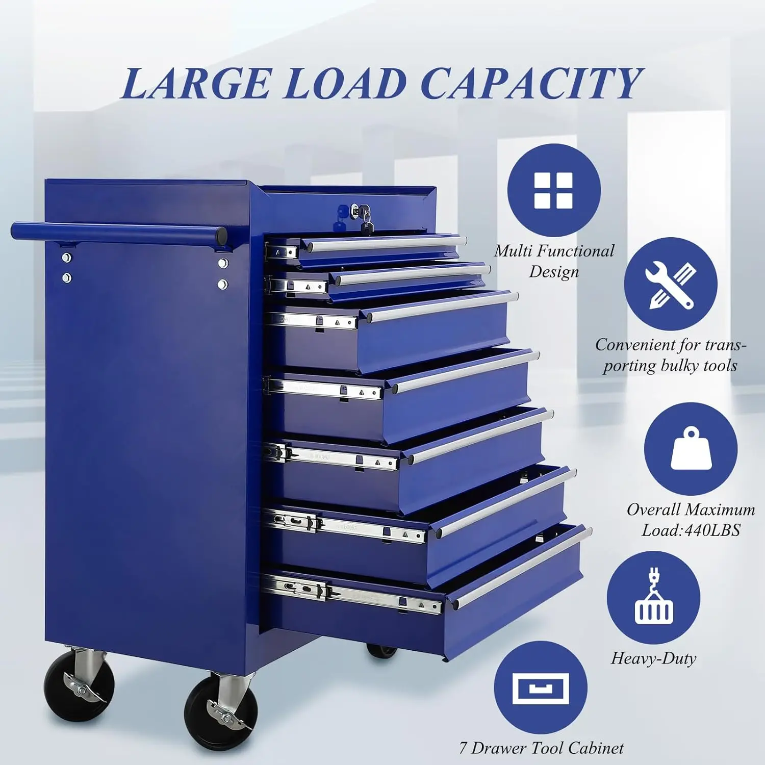 7 Drawer Rolling Tool Chest,Tool Cabinet on Wheels with Locking System,Rolling Tool Box Organizer Tool Case,Multifunctional