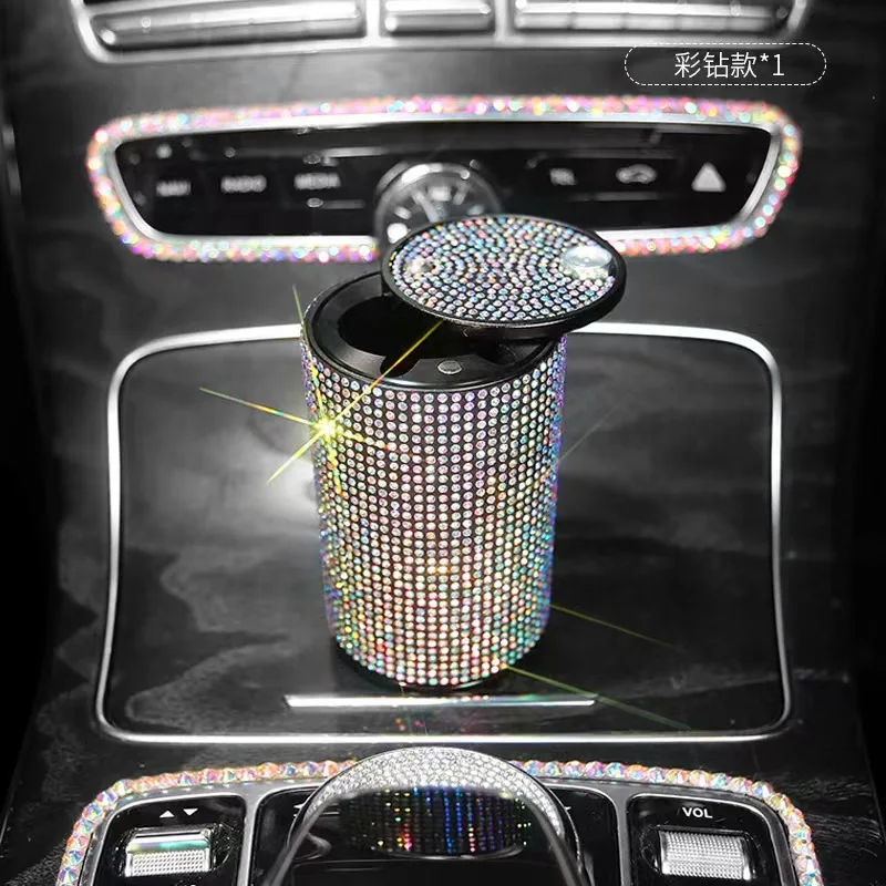 Crystal Rhinestone Car Ashtray, Artificial Diamond Metal Ashtray Auto Interior Decor Accessories Universal For Girl Women