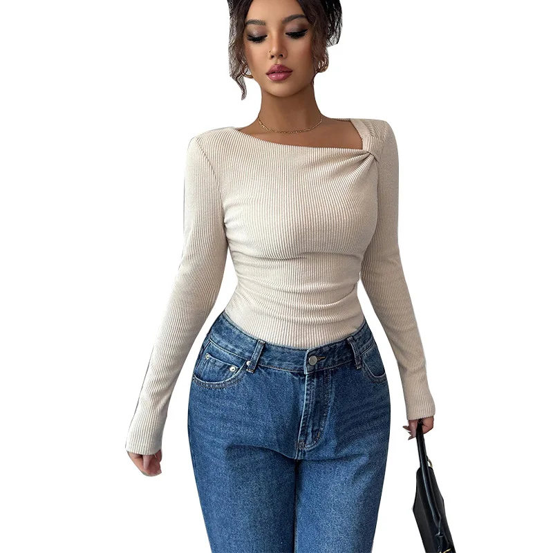 Dopasowany sweter z dzianiny, jednolity kolor, elastyczna baza, modny damski sweter z włókna poliestrowego, ocieplany, na jesień i zimę.