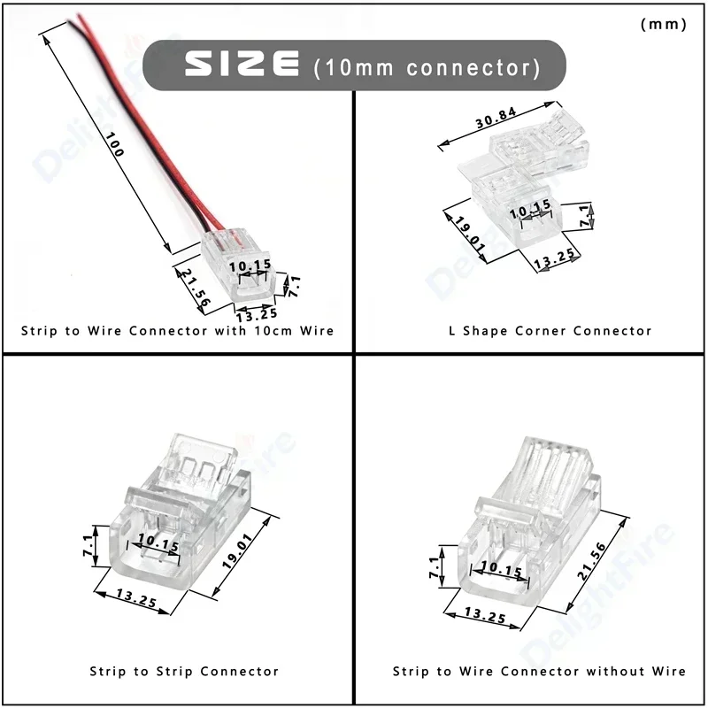 2Pin COB LED Strip Connectors LED Extension Wire Terminals 8mm 10mm LED Solderless Wire Connector For 5050 2835 COB LED Lights