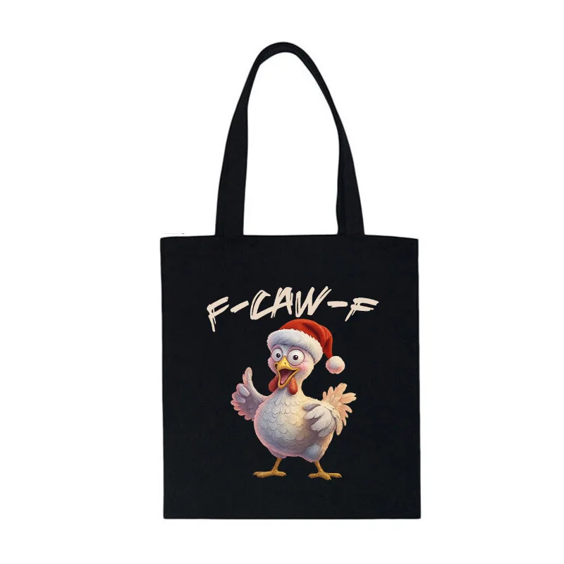 2025 New F-CAW-F Chicken Cartoon Style Shopper Handbag Women's Canvas Shoulder Environmental Large Capacity Bag Shopping Bag