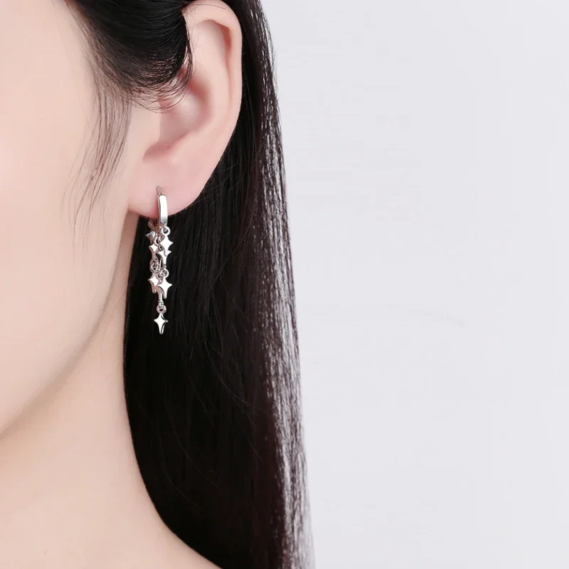 Women's New Fashion Stars Long Tassel Drop Earrings Small Huggies Flash Rain Design Bohemia Dangle Earring Piercing Accessory image 5