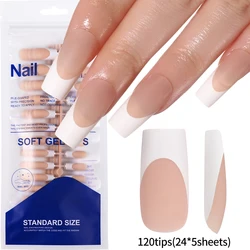 120pcs French Matte Soft Gel Nail Tips Medium-Length Nude Pink/Brown False Nails Coffin Shape Extension Full Cover Fake Nails