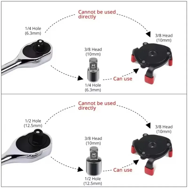 طريقة واحدة فلتر زيت ثلاثة الفك أداة مفتاح الربط مع المضادة للانزلاق متفوقا النفط الأساسية إزالة الكرة رئيس تصفية وجع أدوات إصلاح شاحنات السيارات #6