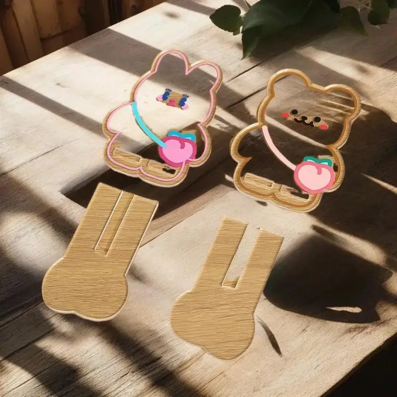 

Креативный акриловый держатель для мобильного телефона с рисунком медведя и кролика, милые украшения для рабочего стола, портативная съемная подставка для телефона