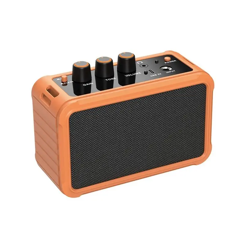 NEWA25P Mini Electric Guitar Amplifier 10W Dual Speakers Rechargeable Guitar Amp Overdrive Function For Practice Travel Orange