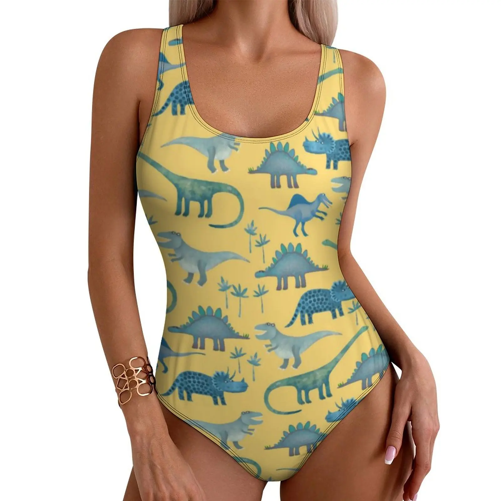 Cute Dinosaurs Swimsuit Animals Art Print One-Piece Swimwear Push Up Fantasy Bathing Suit Sexy Vacation Bath Design Beachwear