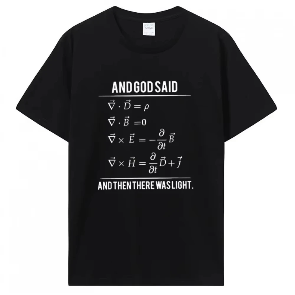 T-shirt à manches courtes unisexe en coton avec formule physique des équations de Maxwell, col rond, motif « Dieu a dit la lumière », pour les passionnés de science
