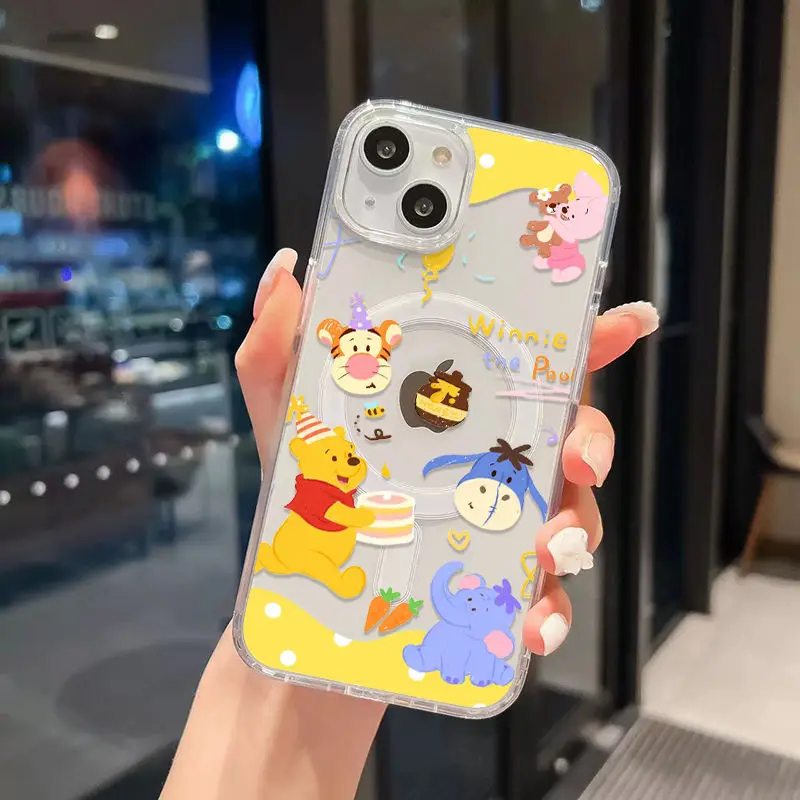 Disney Winnie the Poodle and Stitch Magnetic Phone Case For Iphone 16 15 14 13 11 12 Pro Max X XR XS 7 8 Plus Y2K Cute Cover