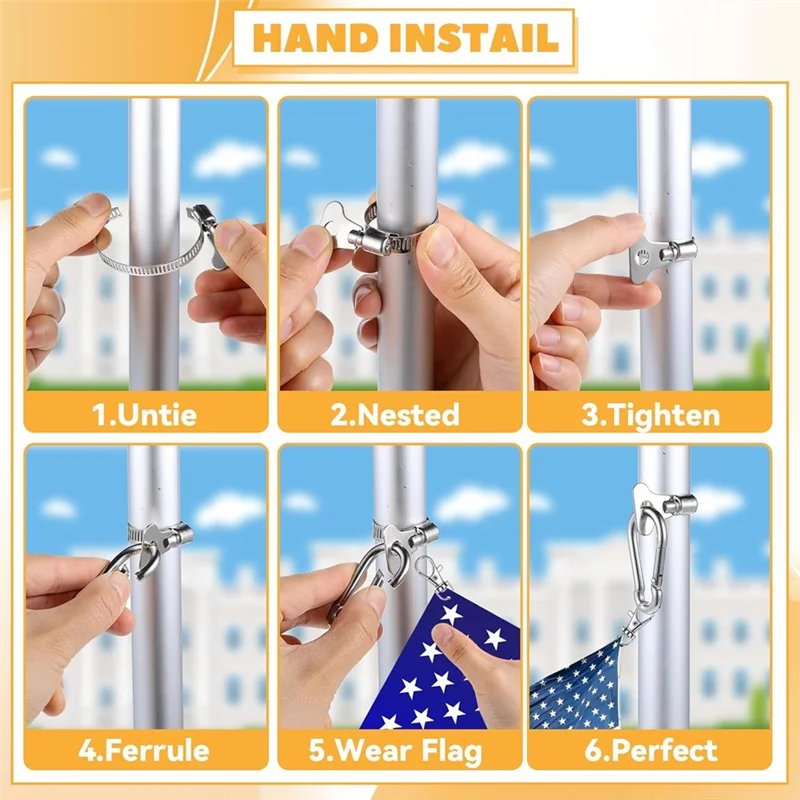 AT19-4 Pcs Flag Pole Clips Outdoor Garden Flagpole Clamps With Carabiner Adjustable Flagpole Clamps For Holding Flag