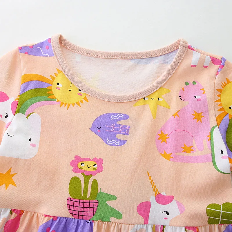 Little maven 2024 New Summer Children \'s Clothing Kids Clothes Baby Girls Cotton Cartoon Animals Flowers Dresses Vestidos