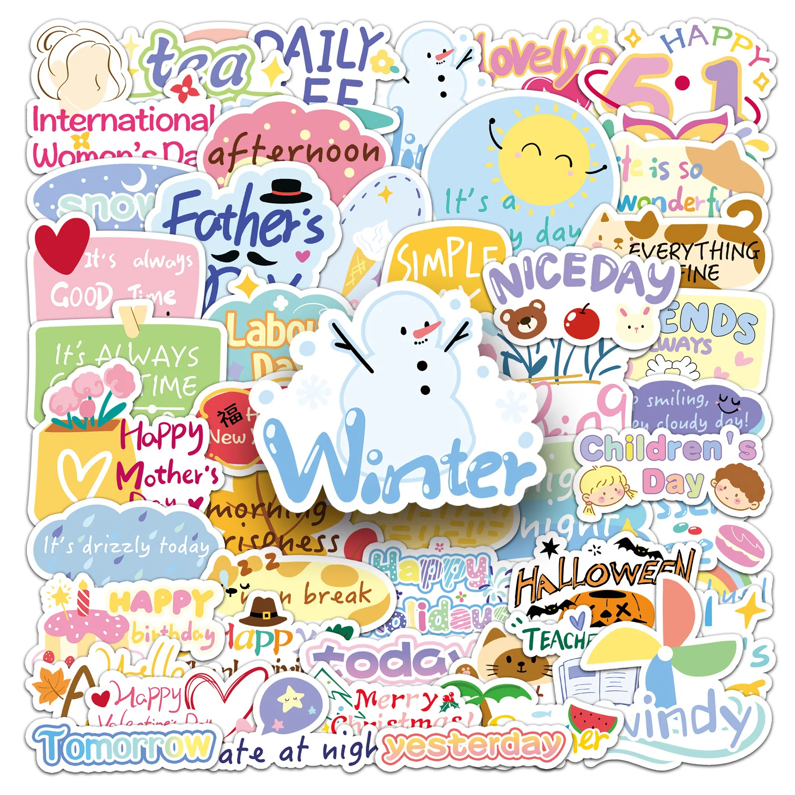 

50 шт. наклеек в стиле Ins для праздников, корейские эстетичные нарисованные вручную стикеры для дневников, чехлов для телефонов, милые подарки для творчества своими руками