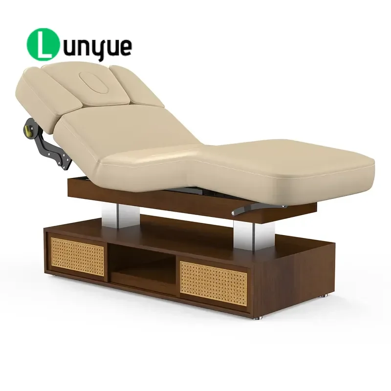 Electric Adjustable Wood Massage Bed Spa Lash Beauty Lounger for Bedroom Living Room Hotel Furniture Comfortable Design