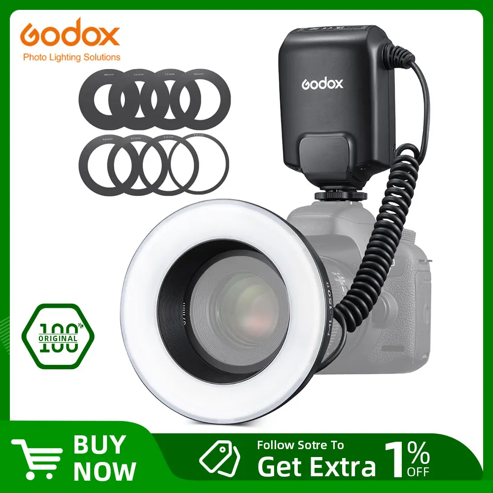 Godox ML-150II Flash Anello Macro On-camera con 8 Adattatori (Nero Godox ML-150II Flash Anello Macro On-camera con 8 Adattatori (Nero
