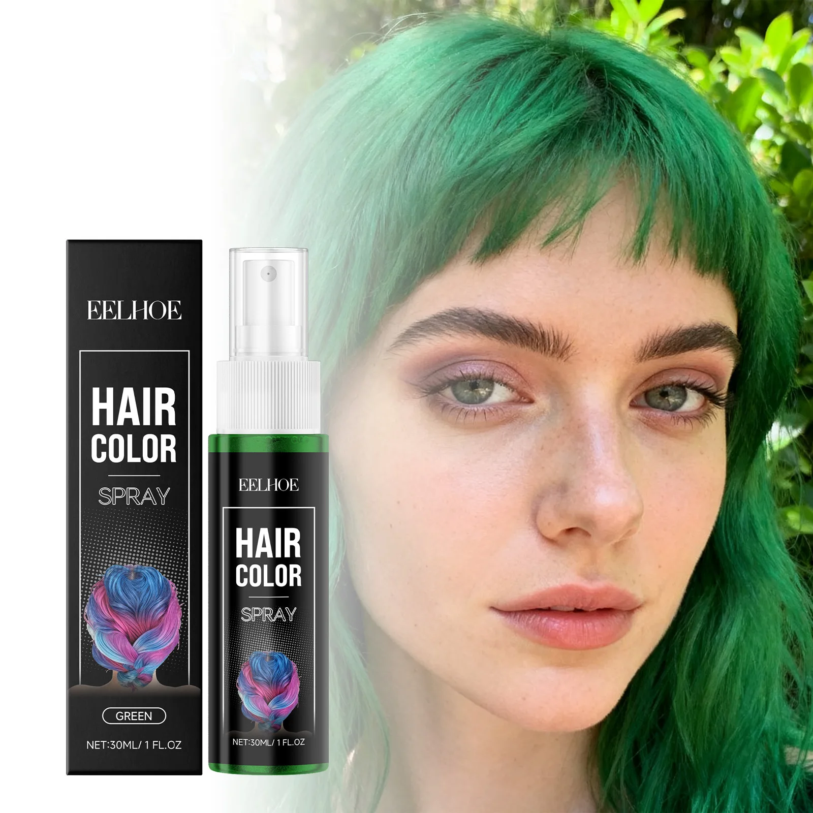 EELHOE Green Hair Makeup Spray Temporary Washable Hair Color Dye for Party Cosplay, Natural Green Color Non-Damaging Hair Spray
