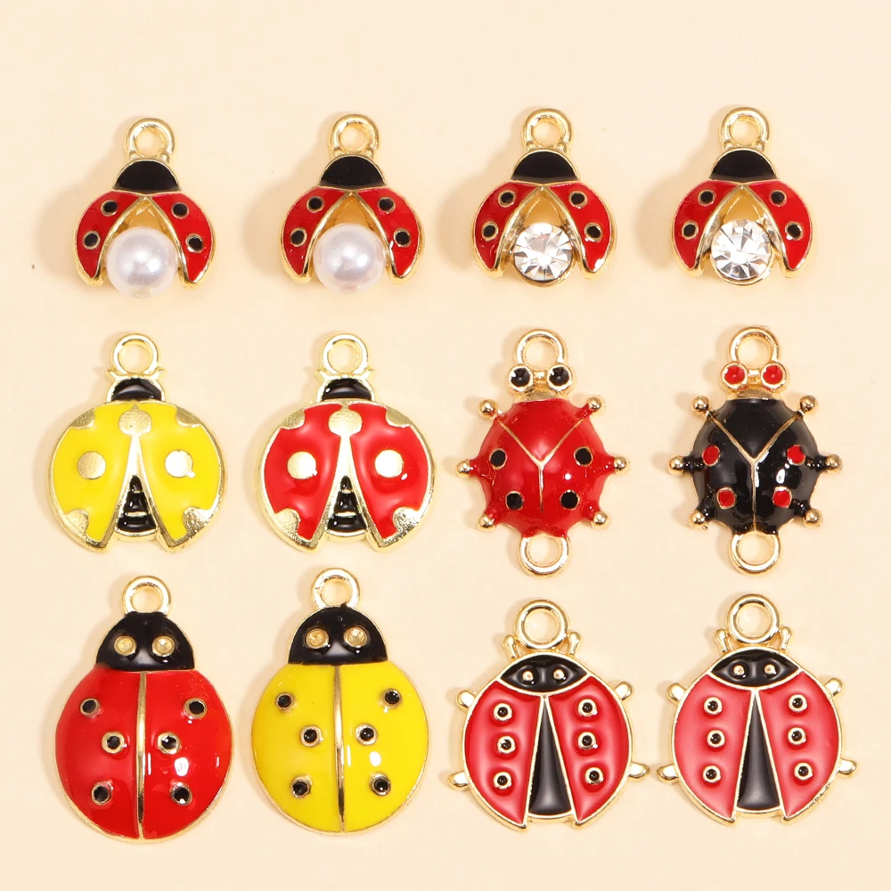 Mix 10Pcs Enamel Drip Oil Ladybug Pendant for DIY Insect Beetle Necklace Bracelet Charm Material Jewelry Making Supplies Bulk