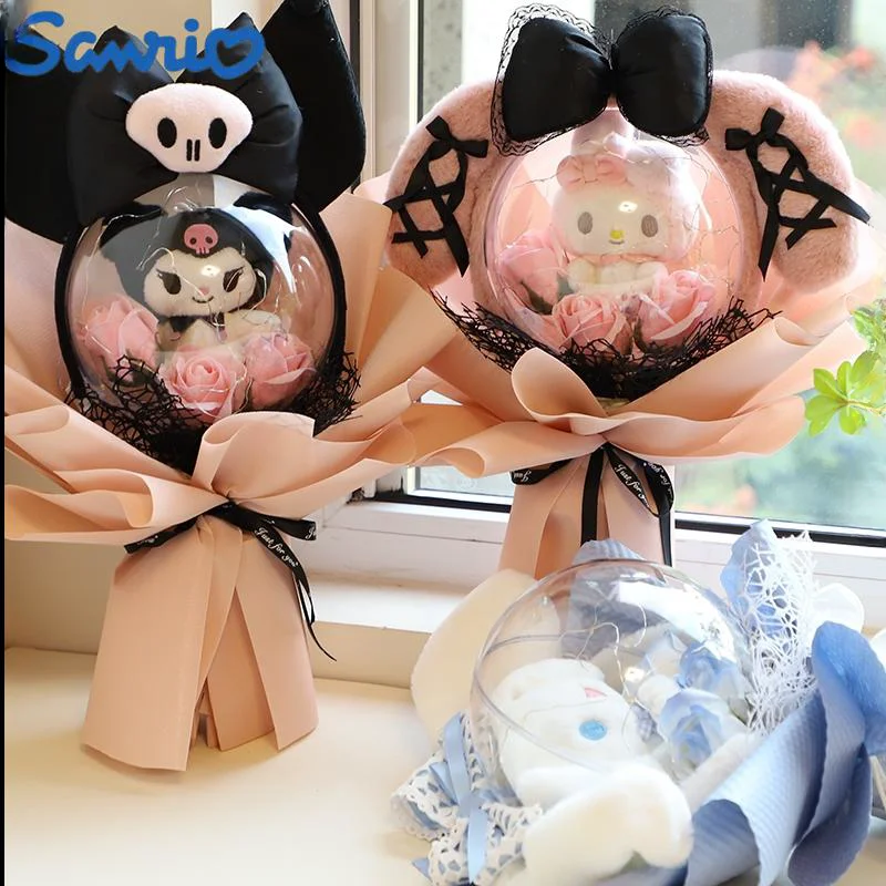 

Sanrio Anime Kuromi Mymelody Cinnamoroll Kawaii Cartoon Plush Doll Bouquet Cute Christmas Valentine'S Christmas Present