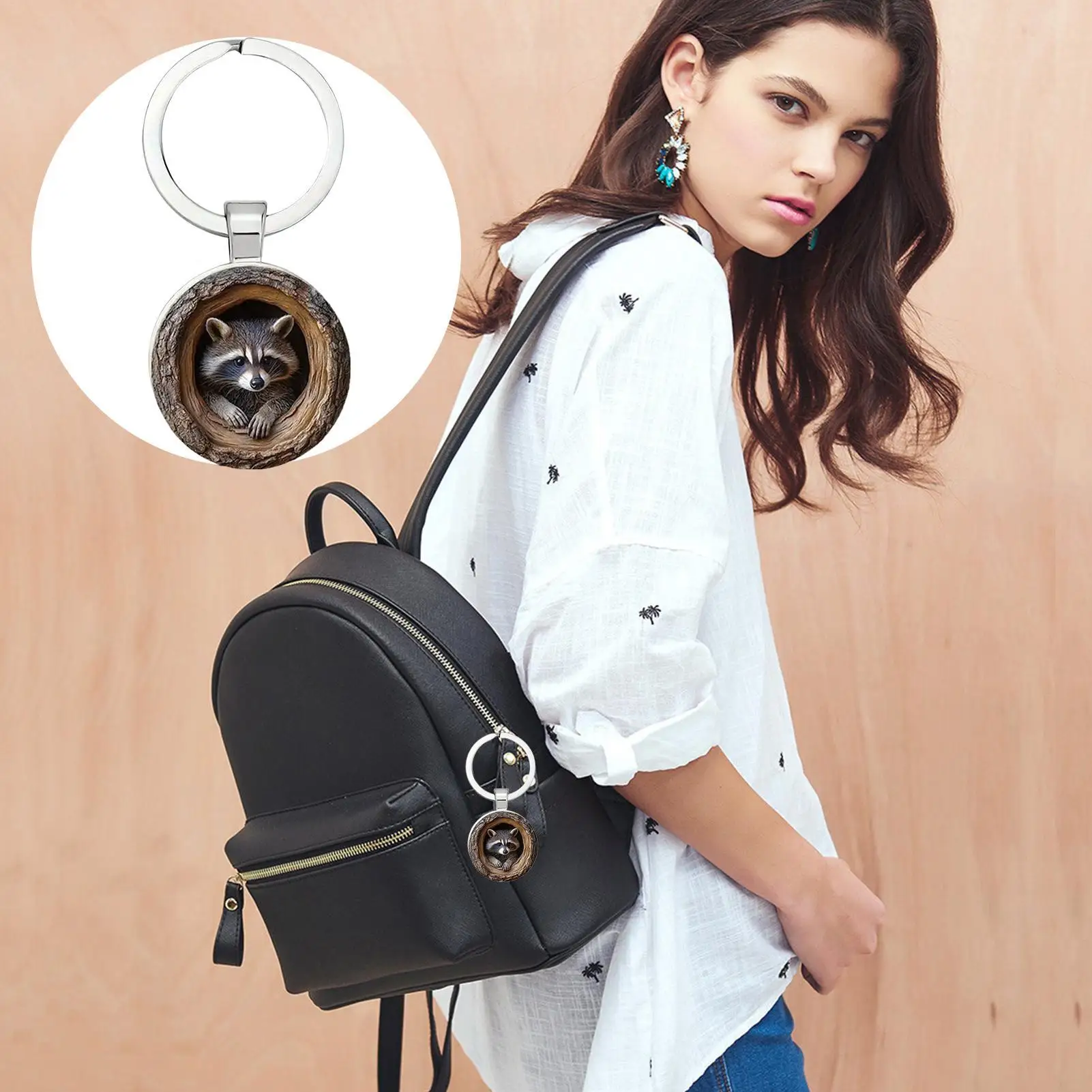 

Raccoon Keychain Hollow Tree Raccoon Bag Keychain Cute Animal Keyring For Travel Wallet Decoration Women Schoolbag Backpack Home