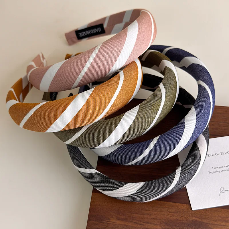 

Women Hair Hoop Hairbands Japanese Fashion Striped Headbands White Twill Fabric Sponge Headband Hair Bands Hair Accessories 1pc