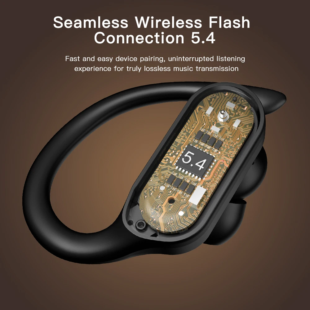 Auricolari Bluetooth TWS con microfoni Gancio per l'orecchio sportivo Display a LED Cuffie wireless Auricolari stereo HiFi Cuffie impermeabili