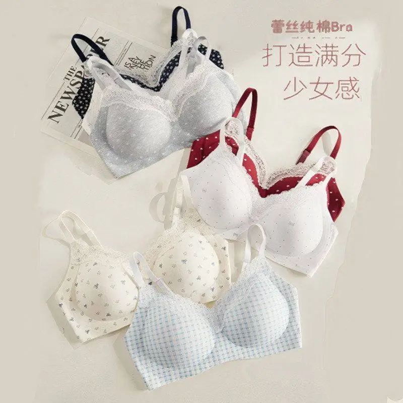 Spitzen-BH-Set im japanischen Stil, kleine Brüste, kabellos, Push-Up, weiche Gelee-Unterstützung, bequeme, atmungsaktive Dessous, Schönheitsrücken, M-2XL