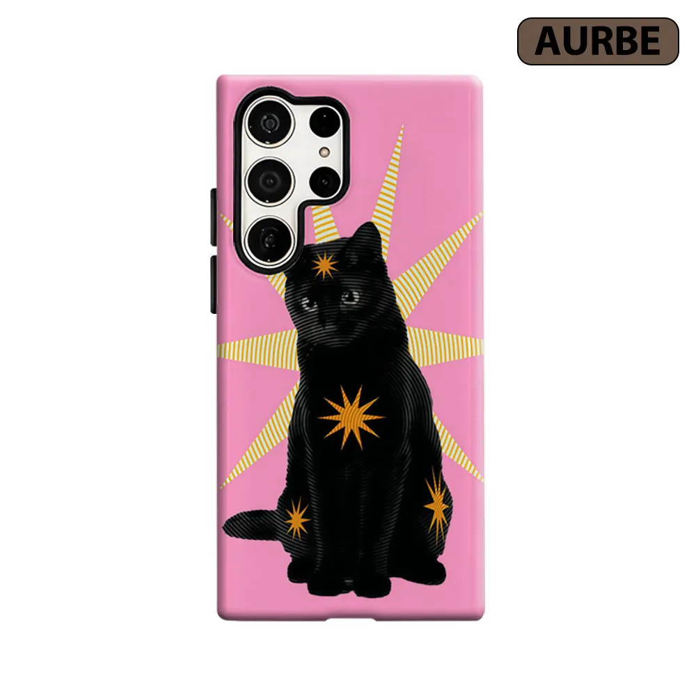 Aurbe Phone Case For Samsung Galaxy S26 S25 S24 S23 Ultra Plus HD Hard Starburst Black Cat Double Layer Film Cover