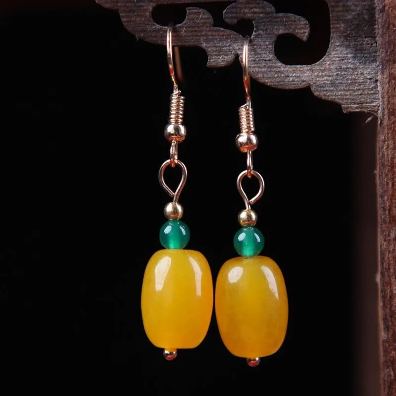Yellow agate earrings women's ethnic style literary and retro earrings personality sweet temperament earrings