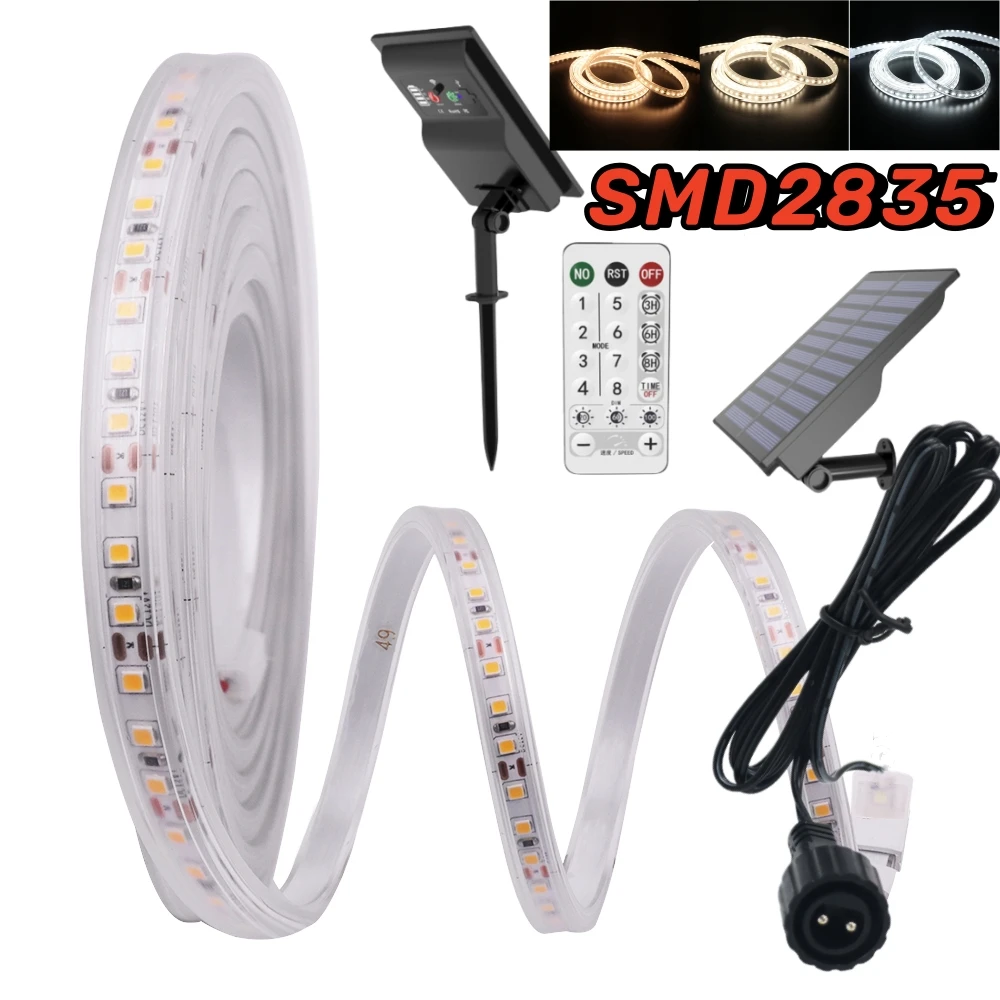 5M/10M Solar LED Strip Light 8 Modes 2835SMD IP67 Tube Waterproof Outdoor Fairy Ribbon Diode Tape 24V Patio Garden Lamp