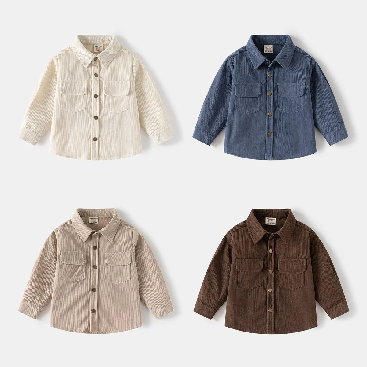 Children's Shirt 2025 Spring New Product Boys' Long Sleeve Corduroy Shirt Boys' Collar Solid Color Cardigan Wholesale