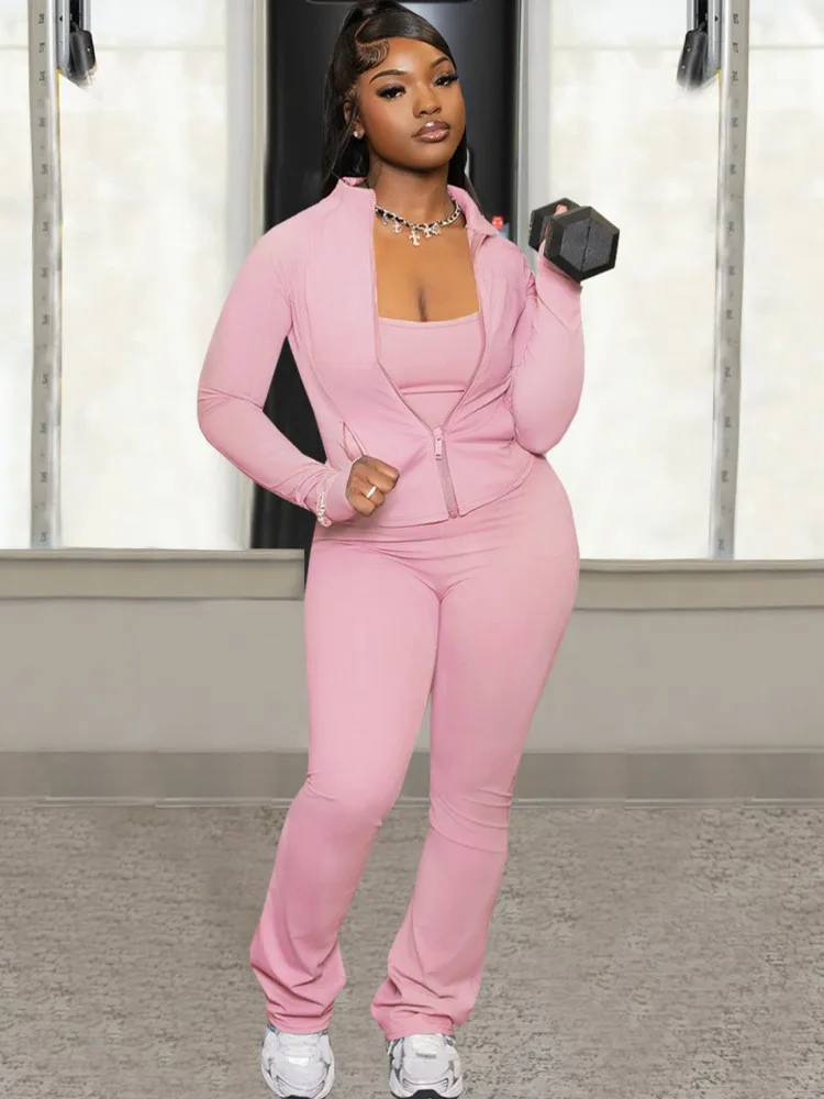 

2 Pieces Women's Jumpsuits Sets 2024 Autumn Winter Zipper Jacket Coat Suit Tops And Jumpsuit Two Piece Set Tracksuit Outfit