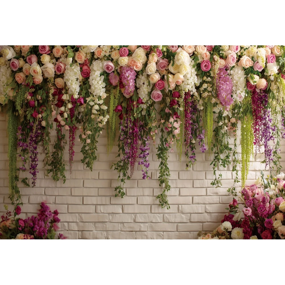 Flowers Brick Wall Wedding Scene Backdrop Marriage Ceremony Bridal Baby Maternity Portrait Photography Background Photo Studio