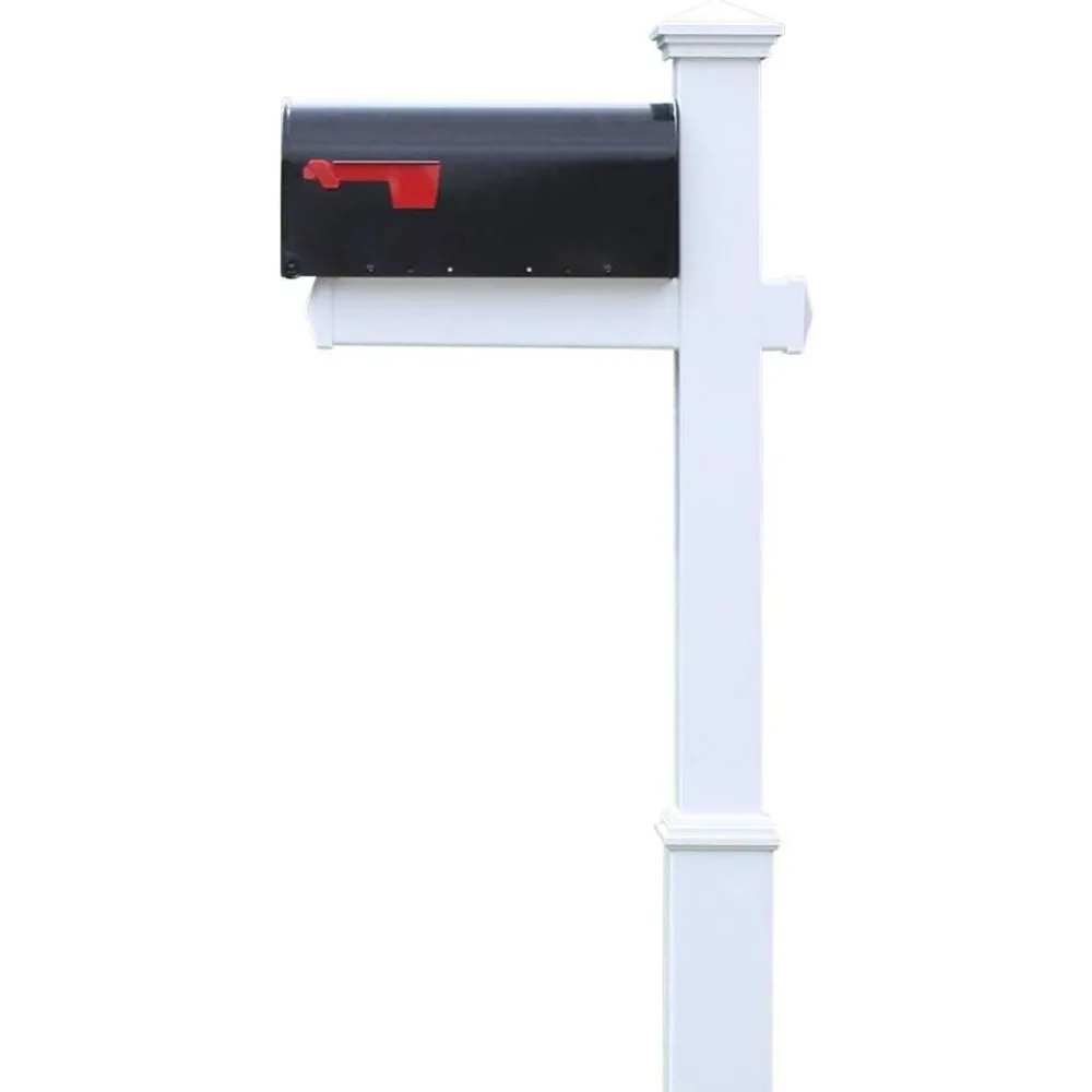 The Homestead Mailbox with Post Included, Black Metal Mailbox with  Vinyl Post Combo, Complete System