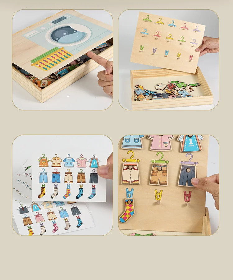 Juguetes Educativos Montessori de madera para niños, secado de ropa, forma de Color a juego, juego de mesa cognitivo, juguetes de aprendizaje preescolar