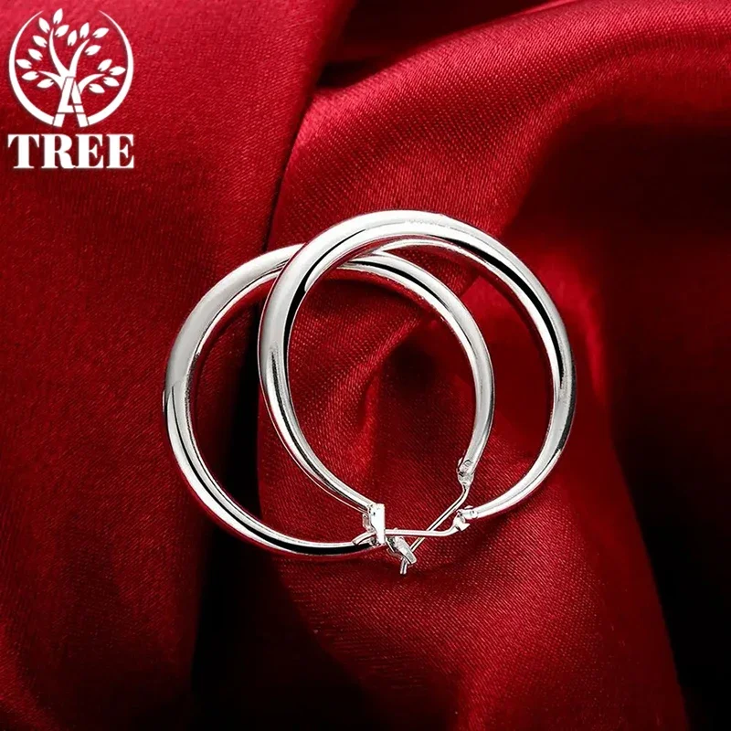 ALITREE 925 Sterling Silver 33mm Big Circle Round Hoop Earring For Women Fashion Design Earrings Birthday Christmas Fine Jewelry