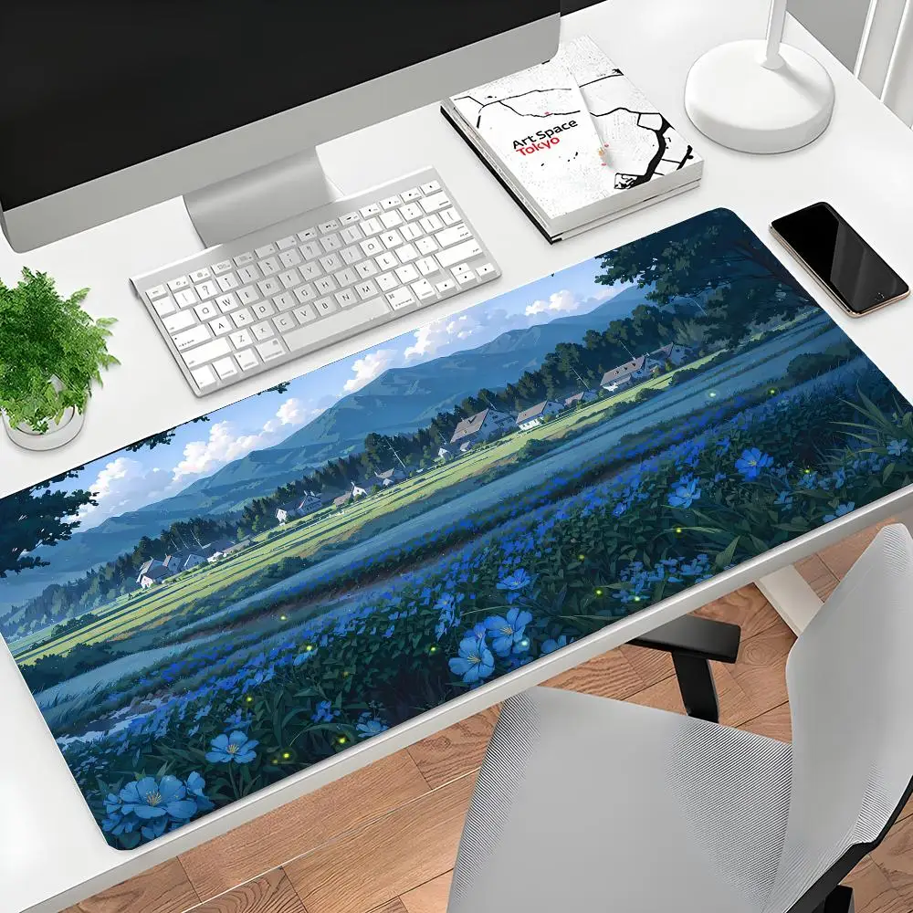 

Коврик для мыши с пейзажем японского аниме, большой коврик для компьютерного офисного стола, резиновый противоскользящий коврик для игровой клавиатуры, коврик для мыши, длинный настольный коврик