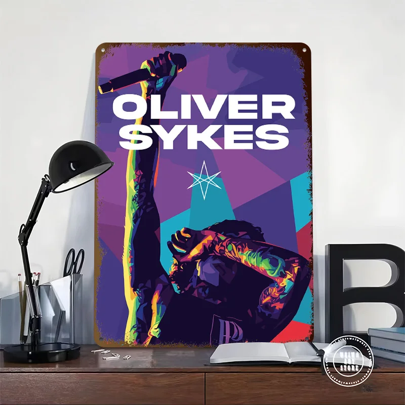 Oliver Sykes Performing With Microphone Personalized 3D Textured Metal Poster Wall Art Tinplate Sign for Room Decoration Cozy