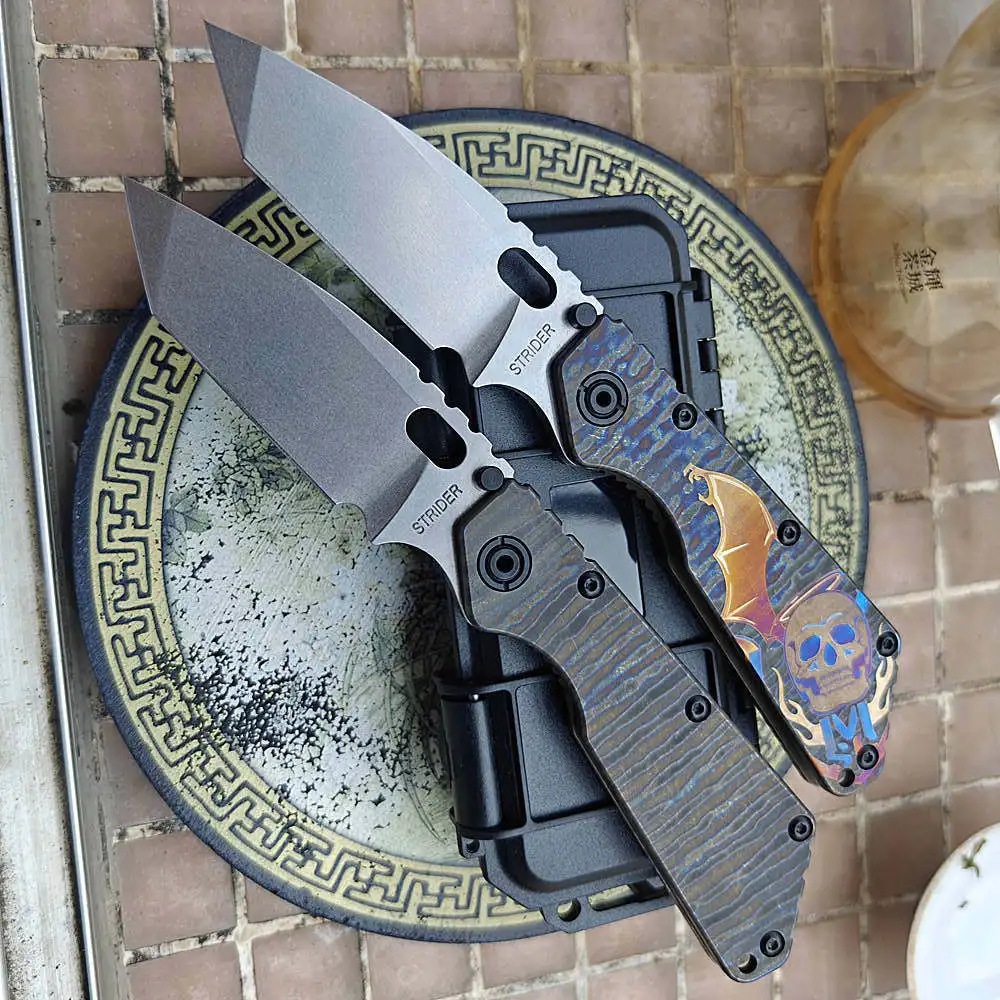 

JUFULE SMF Carve Strider Logo AUS10 Steel Blade TC4 Titanium Handle Copper Washer Folding Knife Camping Hunting Outdoor EDC Tool
