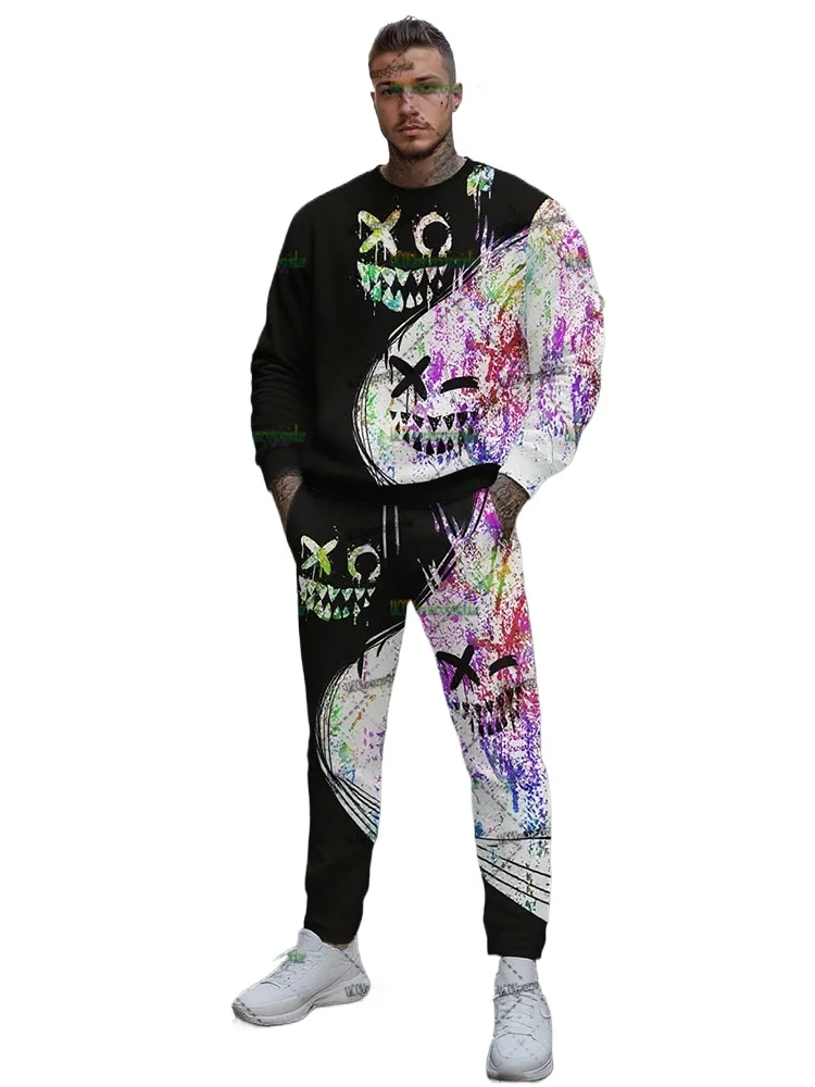 Street Fashion Tracksuit Sets For Men Hoodies+Pants Suits 3D Creative Smiling Face Pullover Set Man Clothing