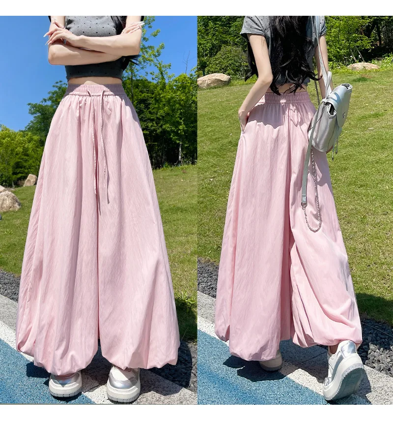 Women's Oversized High Waist Wide Leg Pants Spring Summer Solid Color Casual Cropped Pants Woman Loose Puffy Lantern Trousers