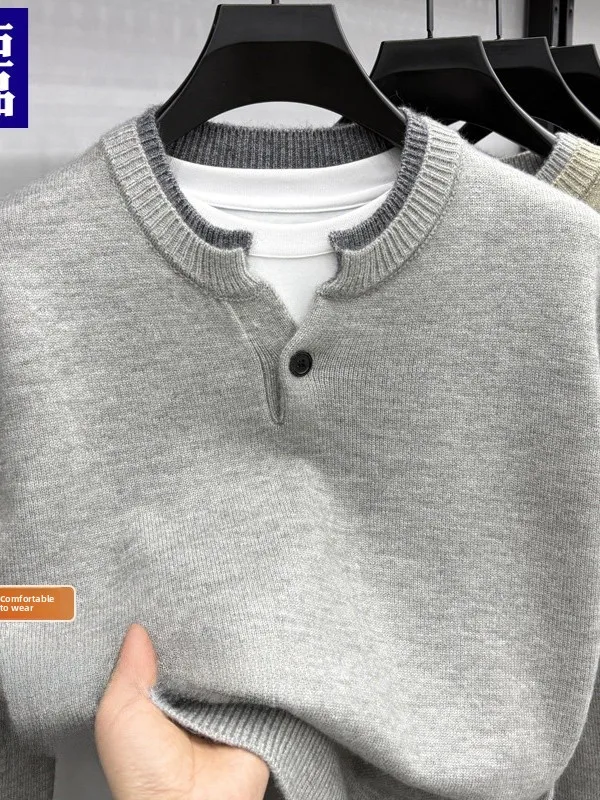 

Мужской вязаный свитер Thiened Long Sve V-Ne, модный свободный мужской повседневный свитер среднего возраста, зимний теплый топ