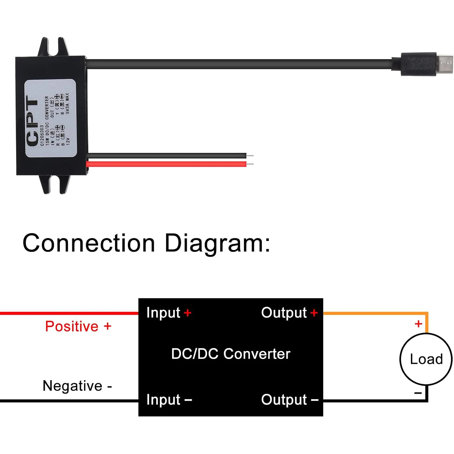 2pcs DC Converter 12V/24V to 5V 3A 15W DC Buck Converter Module Type-C USB Power Adapter for Raspberry Pi 4, Cellphone, Car