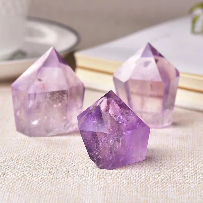 Donghai high quality Natural Polishing Crystal Quartz flat Point Amethyst Crystal purple tower Wands For fengshui Decoration