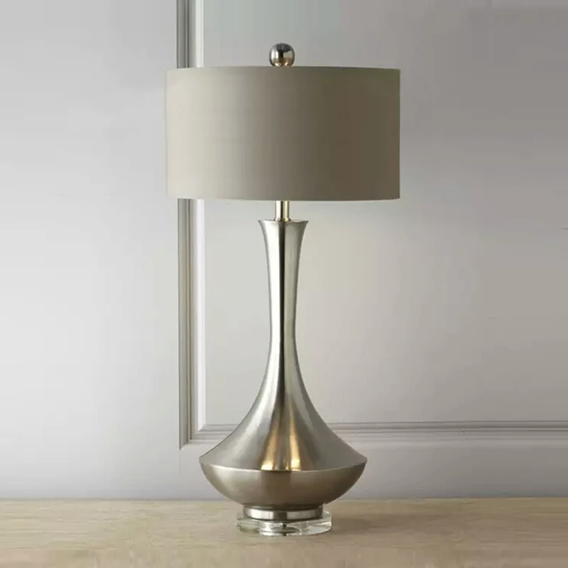 

American Style Bedroom Desk Lights Modern Simple Metal Gray Bedside Table Lamps Living Room Porch Personalized Household Fixture