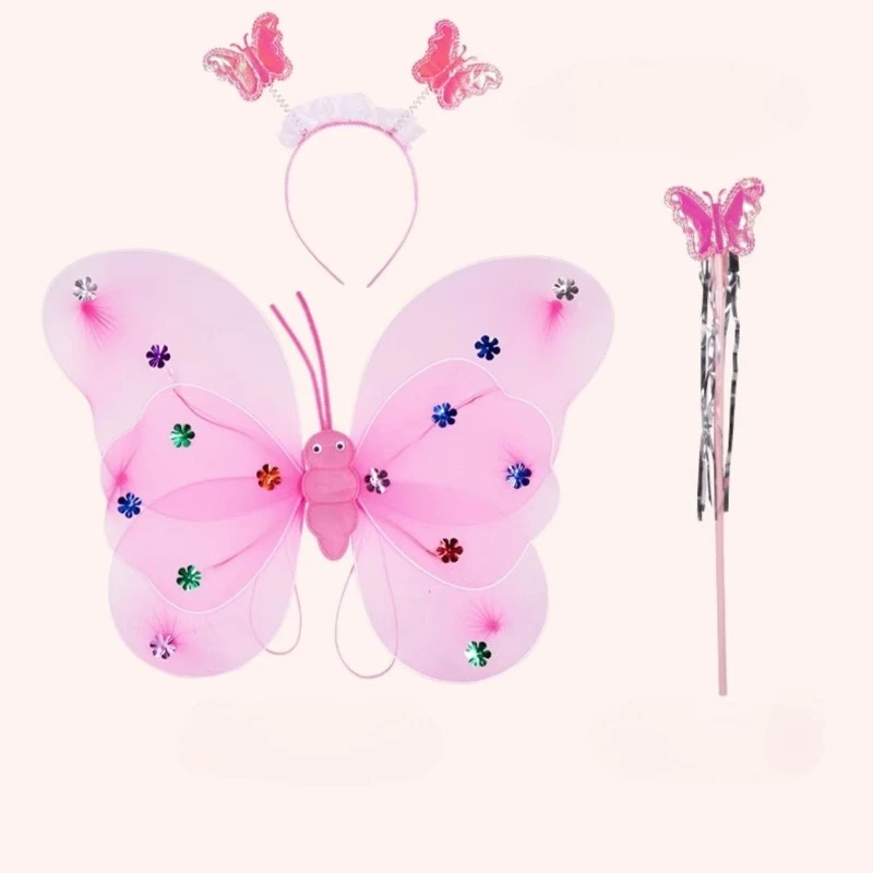 1 conjunto de asas luminosas piscando borboleta saia luzes terno led crianças traje adereços meninas saias anjo 2-8 anos brinquedos desempenho