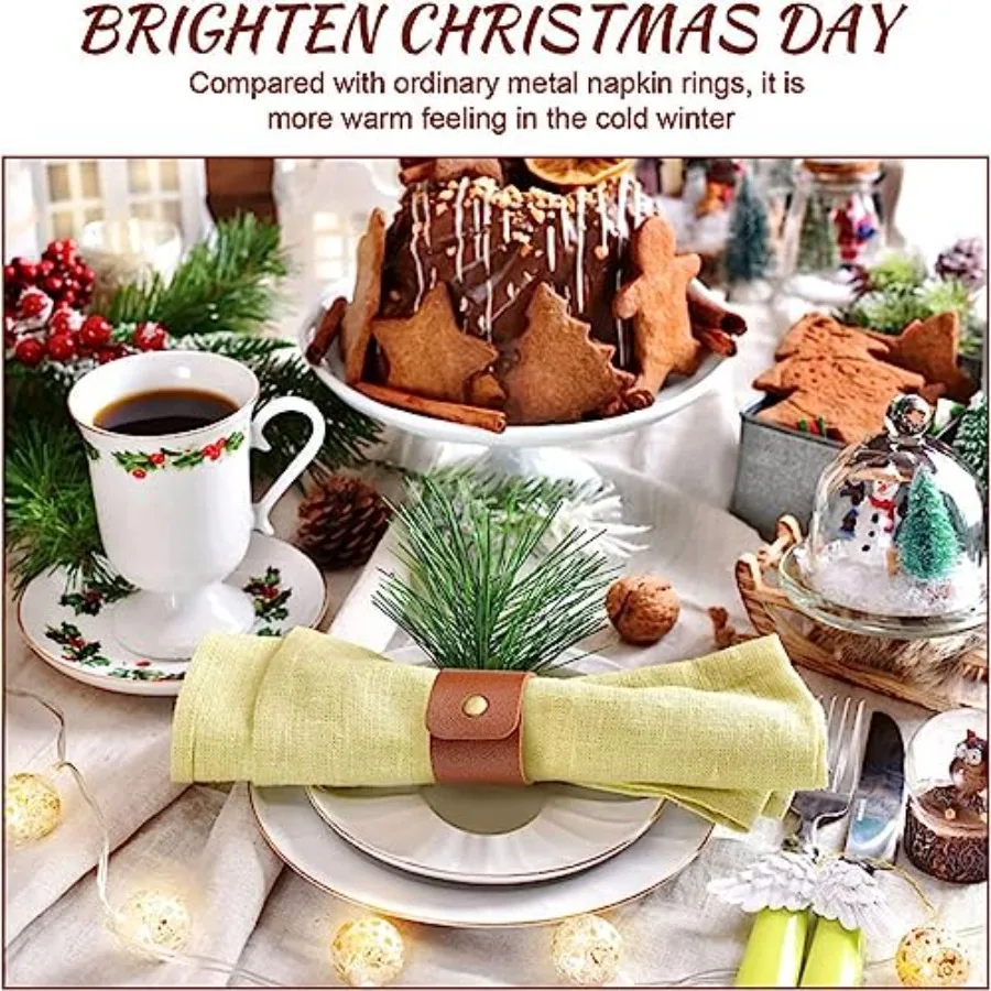 12 قطعة حلقات منديل جلدية خمر مشبك حامل مناديل ل ديكور للطاولات الزفاف الخريف عشاء حفلة عيد الشكر الجدول منديل #4
