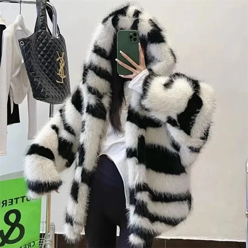 Fur Coat Winter New 2024 Autumn and Winter Foreign Fashion Temperament Thick Zebra Short Coat With Environmental Protection