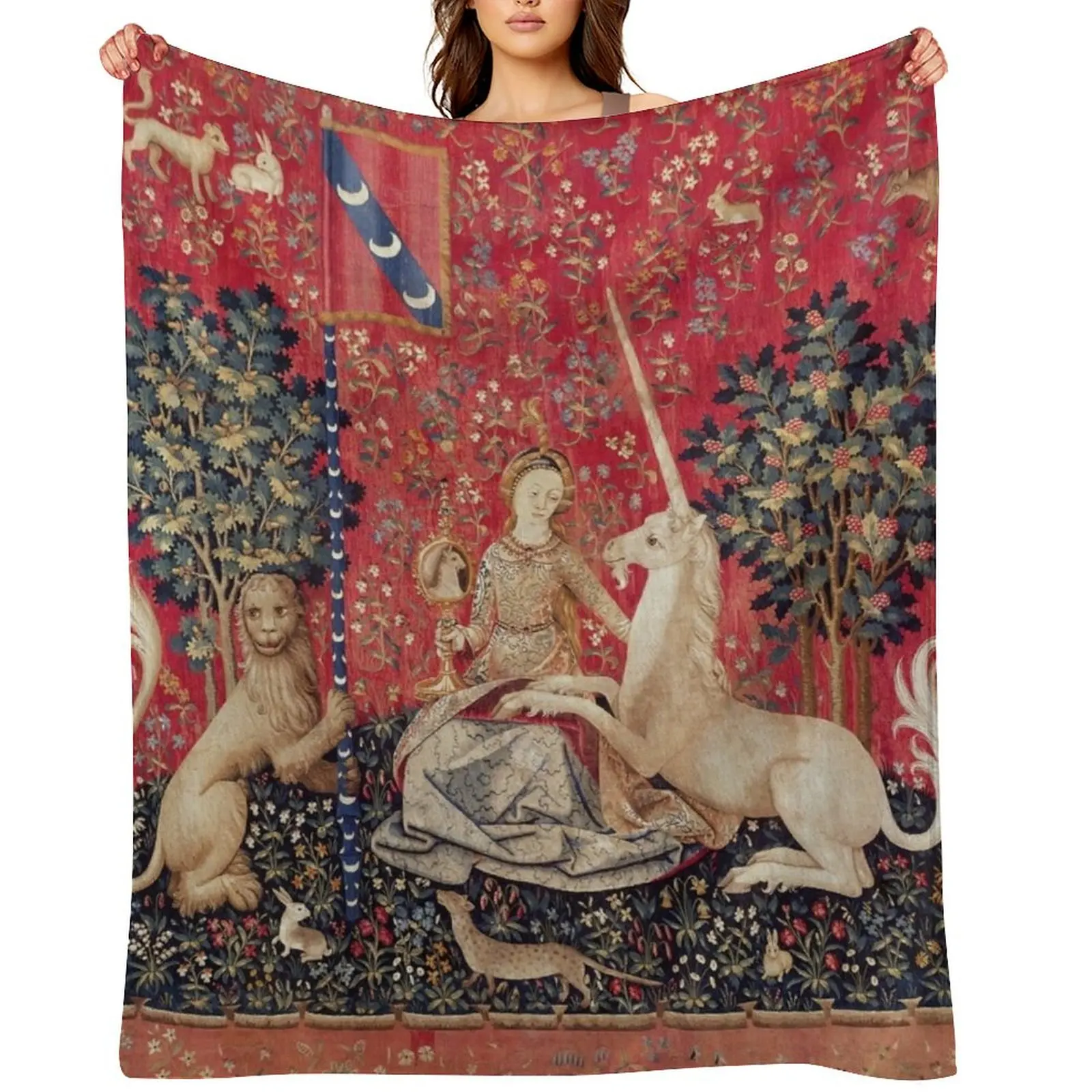 

Lady and Unicorn Medieval Tapestry Five Senses - Sight Throw Blanket Hair Extra Large Throw Blankets For Bed Thins Blankets
