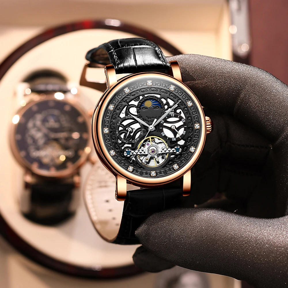 นาฬิกายอดนิยม T867G tevise สำหรับผู้ชายนาฬิกากลไกระดับไฮเอนด์กลวงอัตโนมัติเต็มรูปแบบ